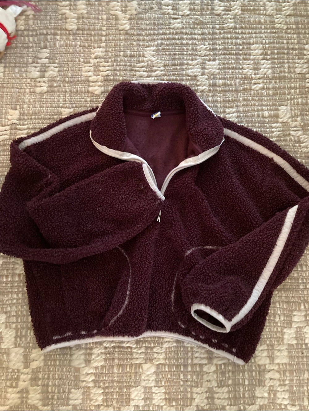 Cozy Half-Zip Sherpa cropped Pullover Sweater - Deep Burgundy